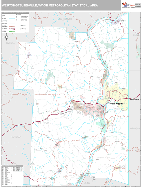 Weirton-Steubenville, WV Metro Area Wall Map